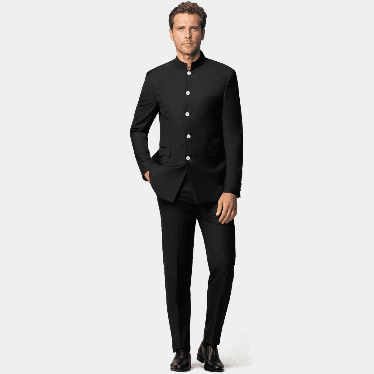 Black super 100s nehru Suit