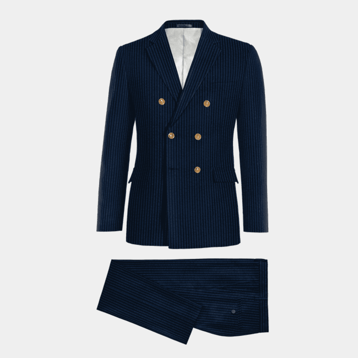 Navy Blue Seersucker 6 buttons double breasted Suit