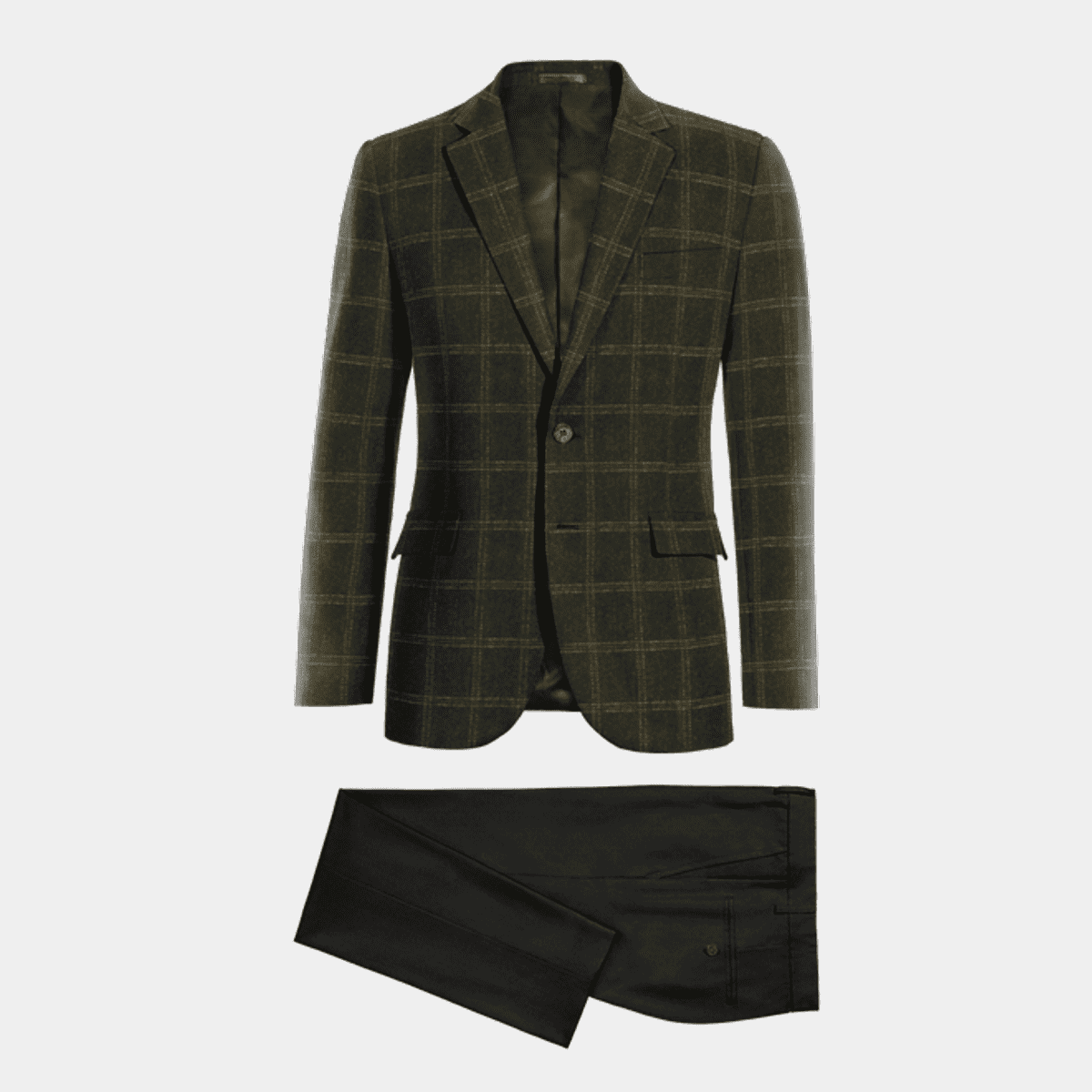 Forest green windowpane tweed slim fit Suit with elbow patches