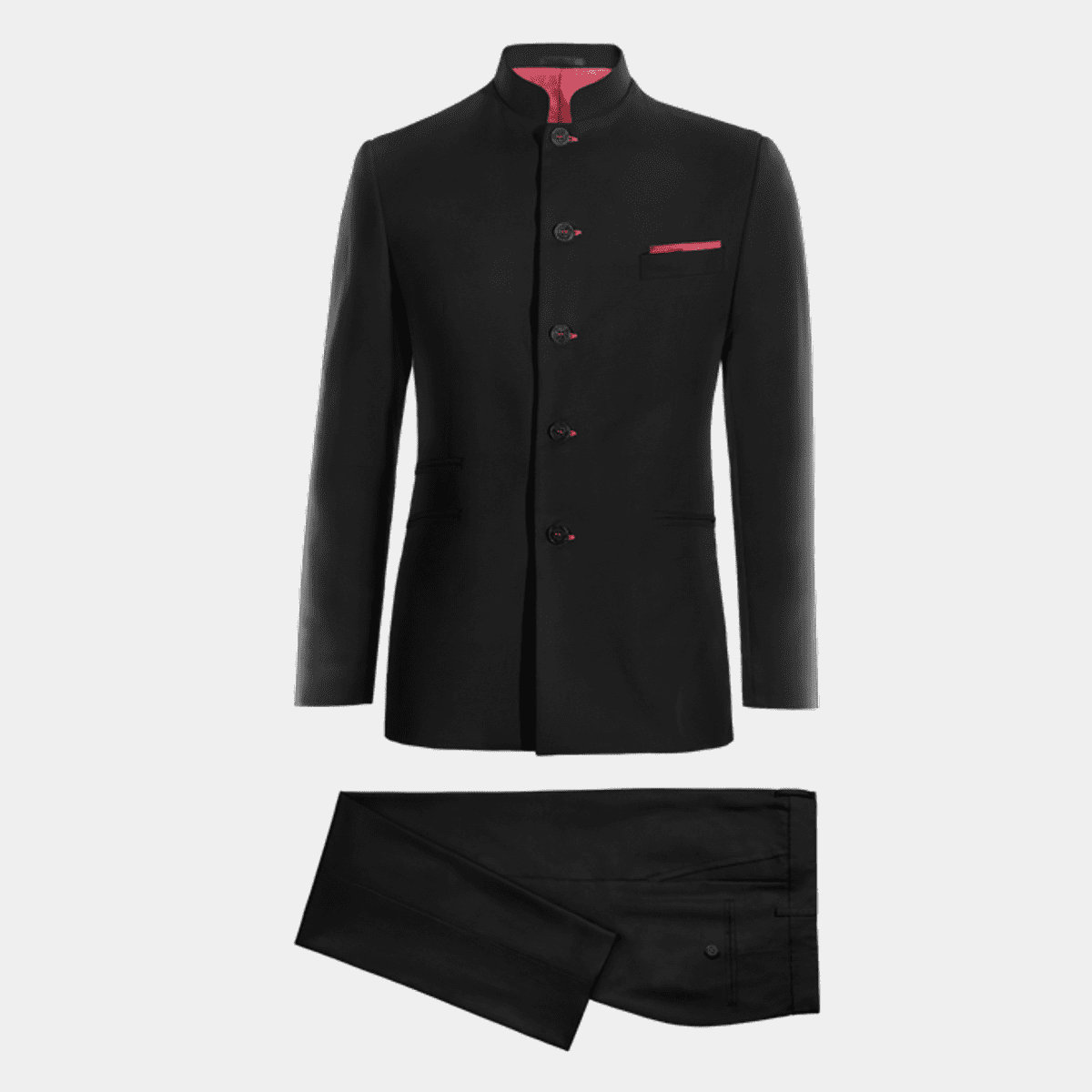 Black collarless Suit