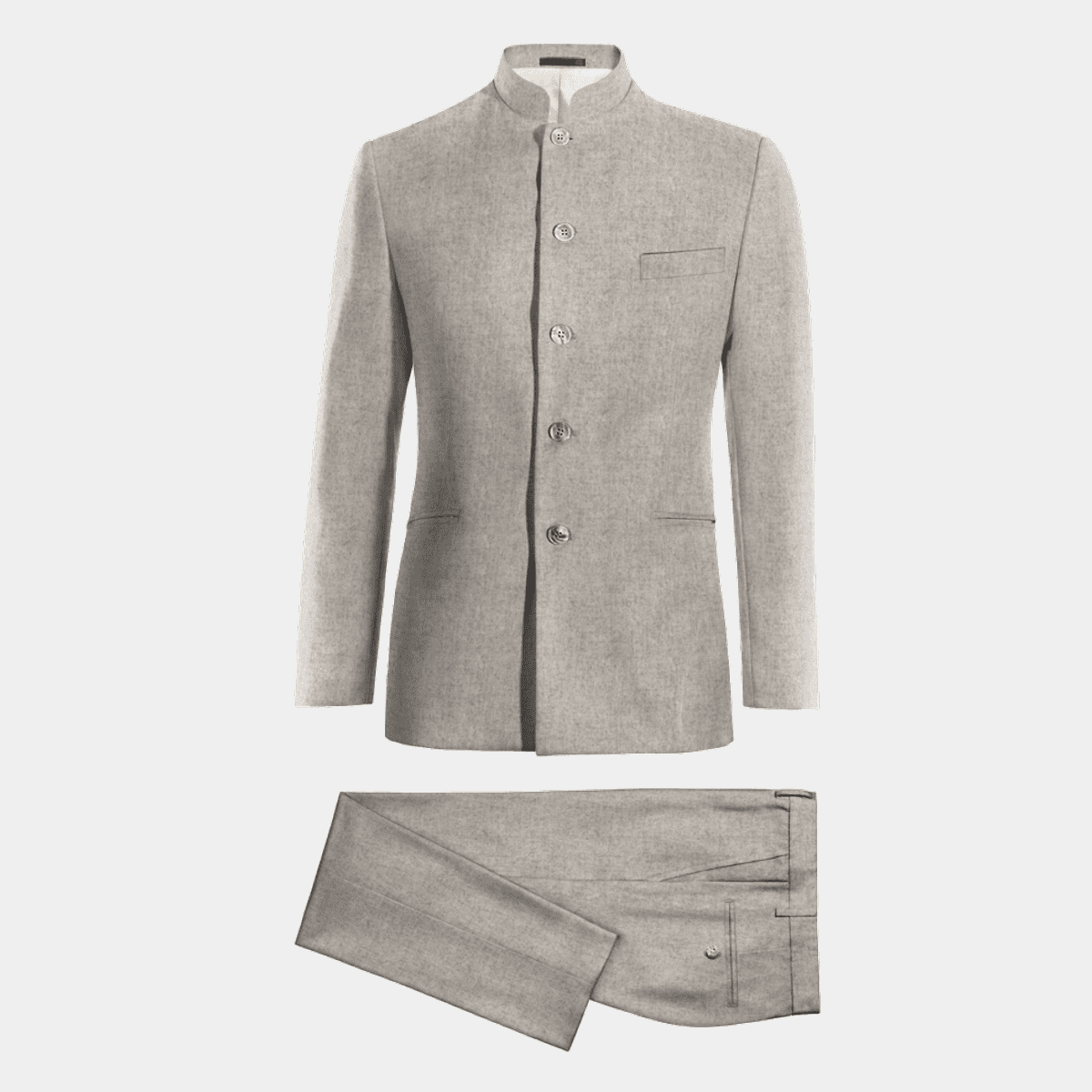 Beige Tweed chinese collar Suit $319 | Hockerty