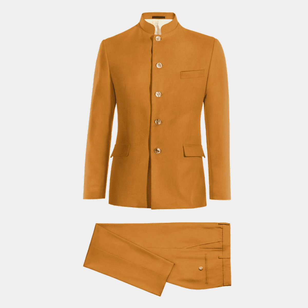 Gold Linen collarless Suit