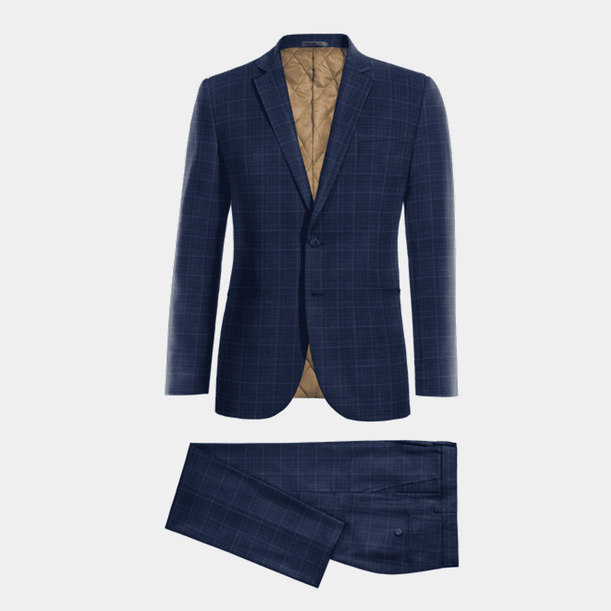 Buy Navy Blue Slim Fit Plaid Suit by  with Free Shipping