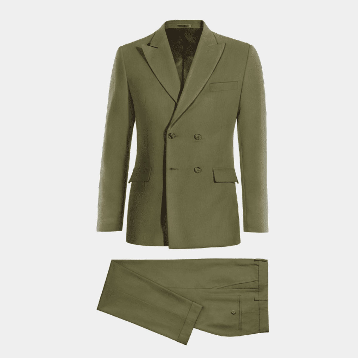 Sage green linen 4 buttons double breasted Suit