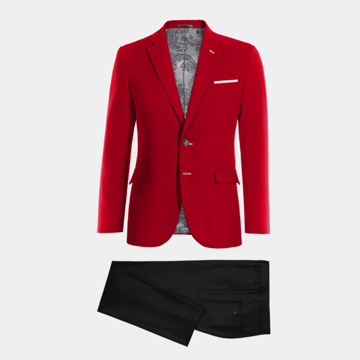 Intense red super 100s year-round Suit with pocket square