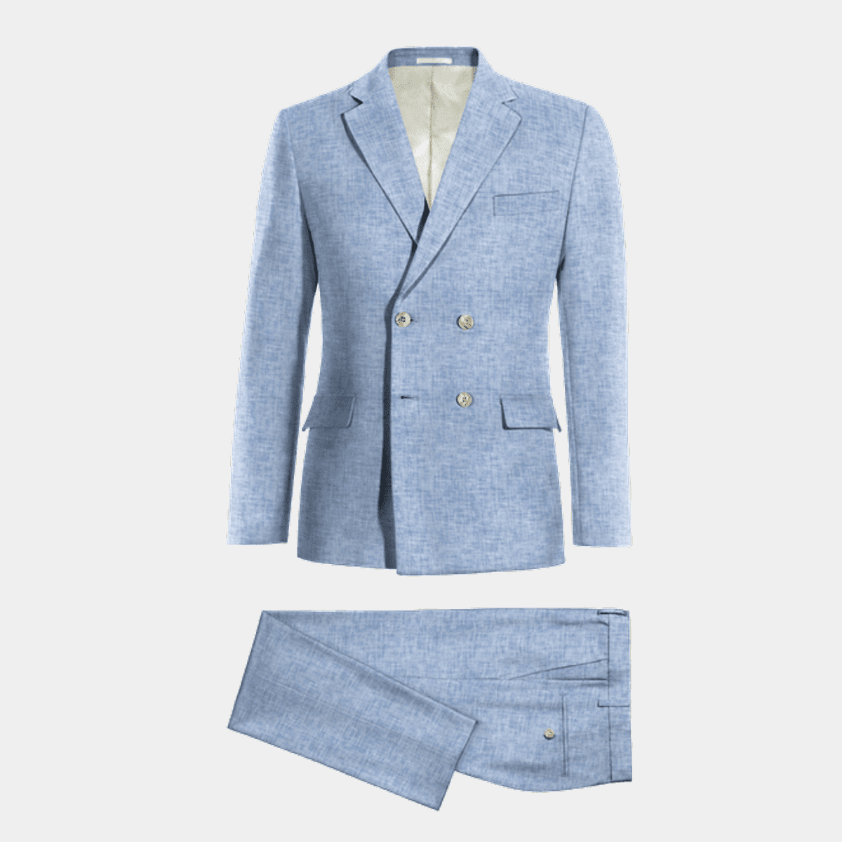 Light Blue rustic Linen double breasted Suit