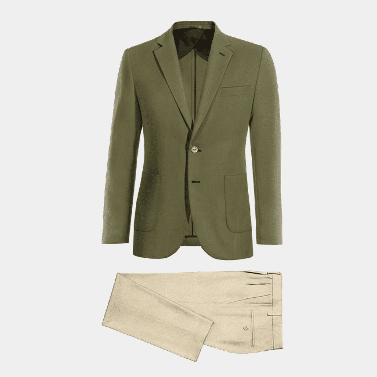 Green Linen unlined Blazer & beige Pants