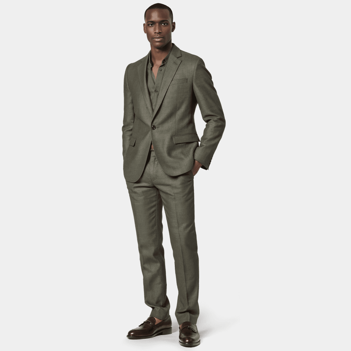 Olive green stretch cotton-linen Suit