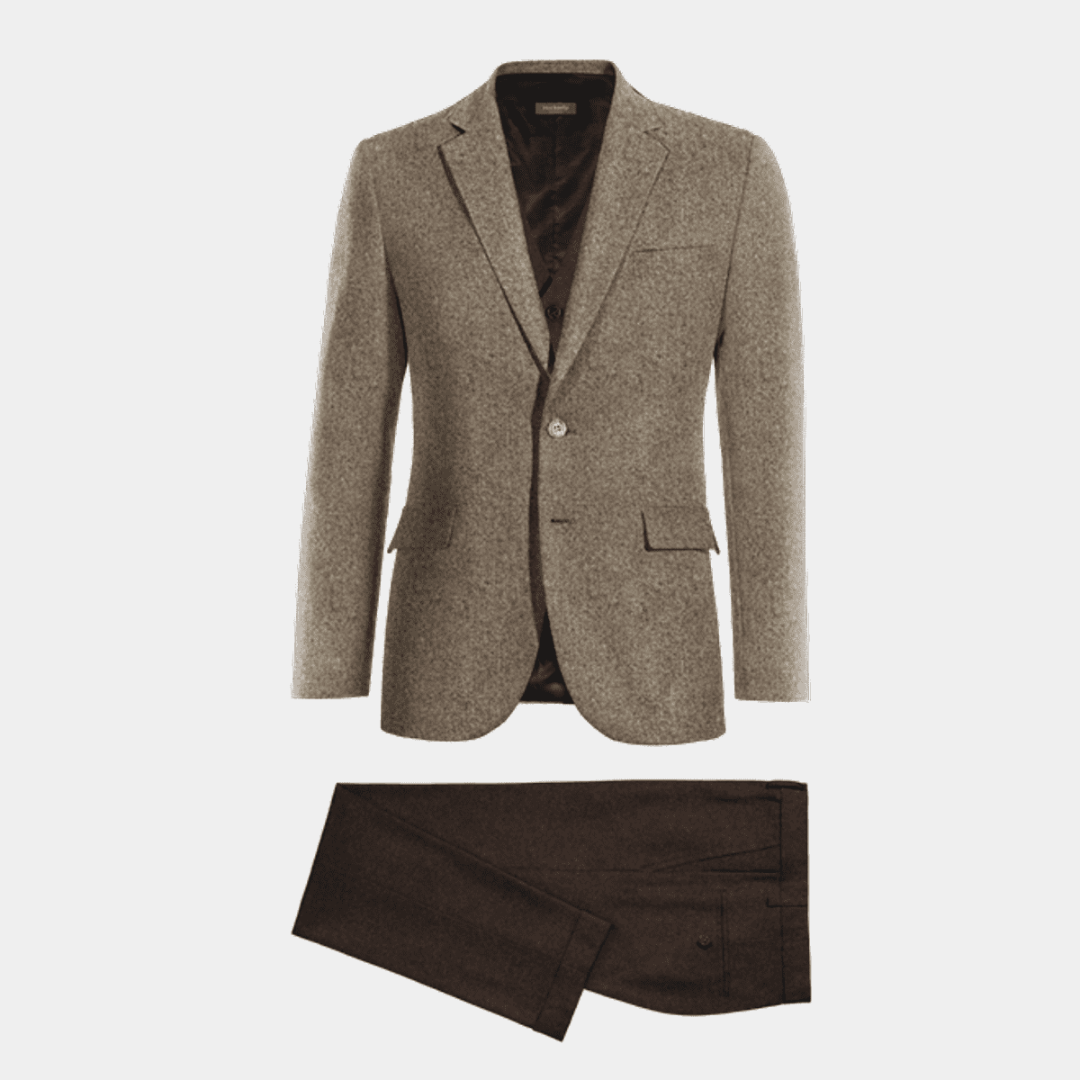 Brown Wool Blends Vested Suit