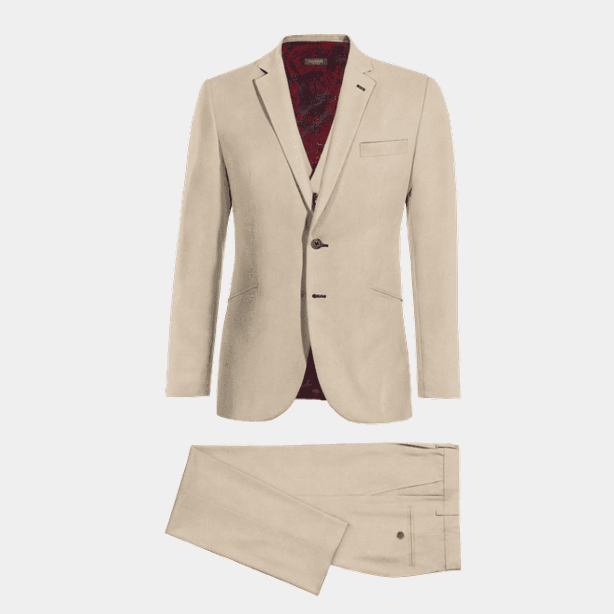 Costume 3 pièces, Simple boutonnage, 1 Bouton, Couleur Unie, Manches Longues