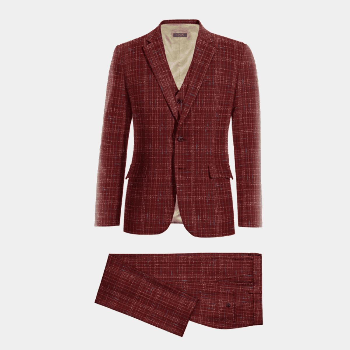 Burgundy plaid limited edition Vested Suit