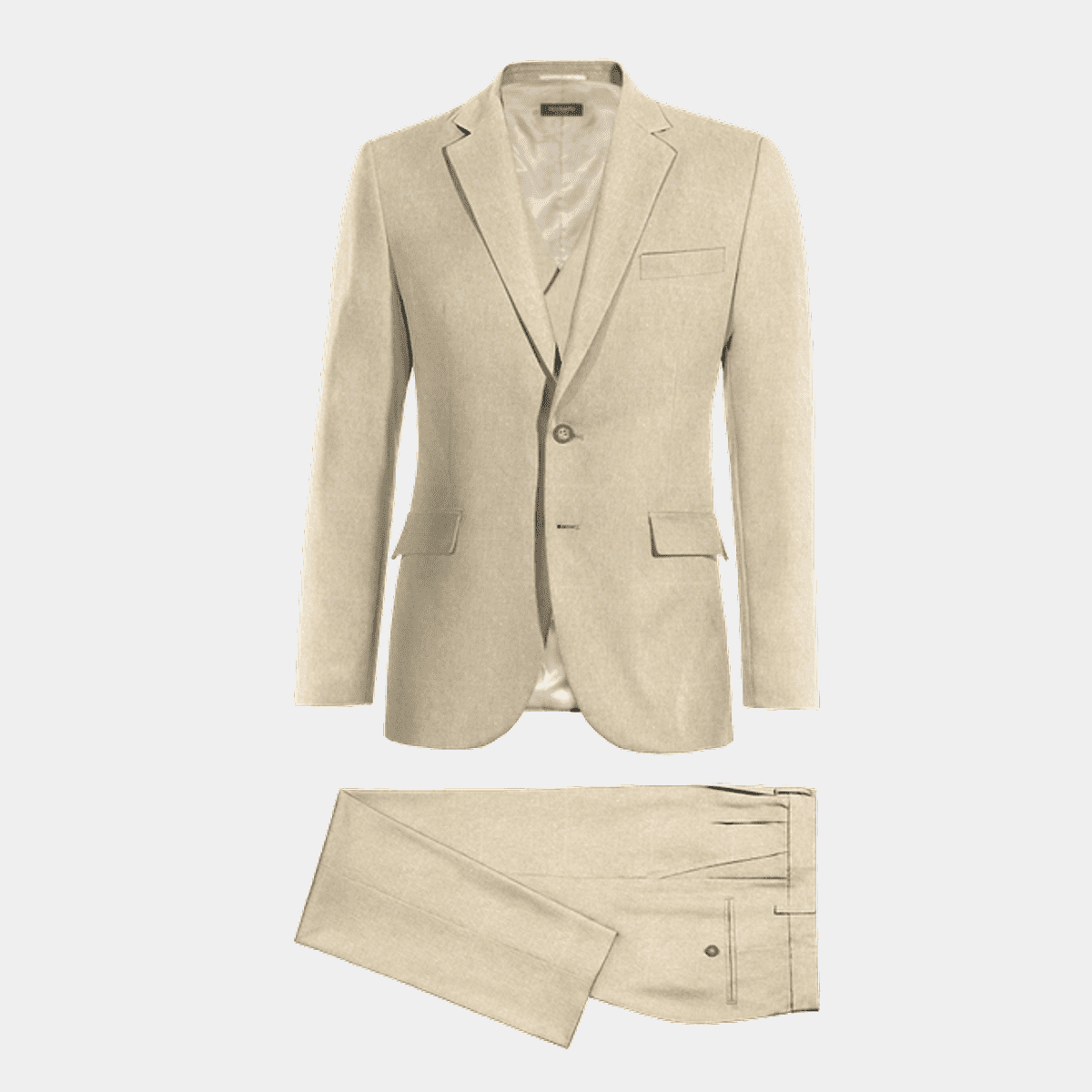 Dark beige linen slim fit Vested Suit