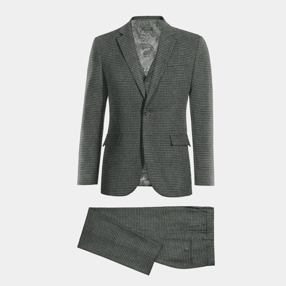 Gray Houndstooth Tweed 3-piece Suit with customized threads and lapeled ...