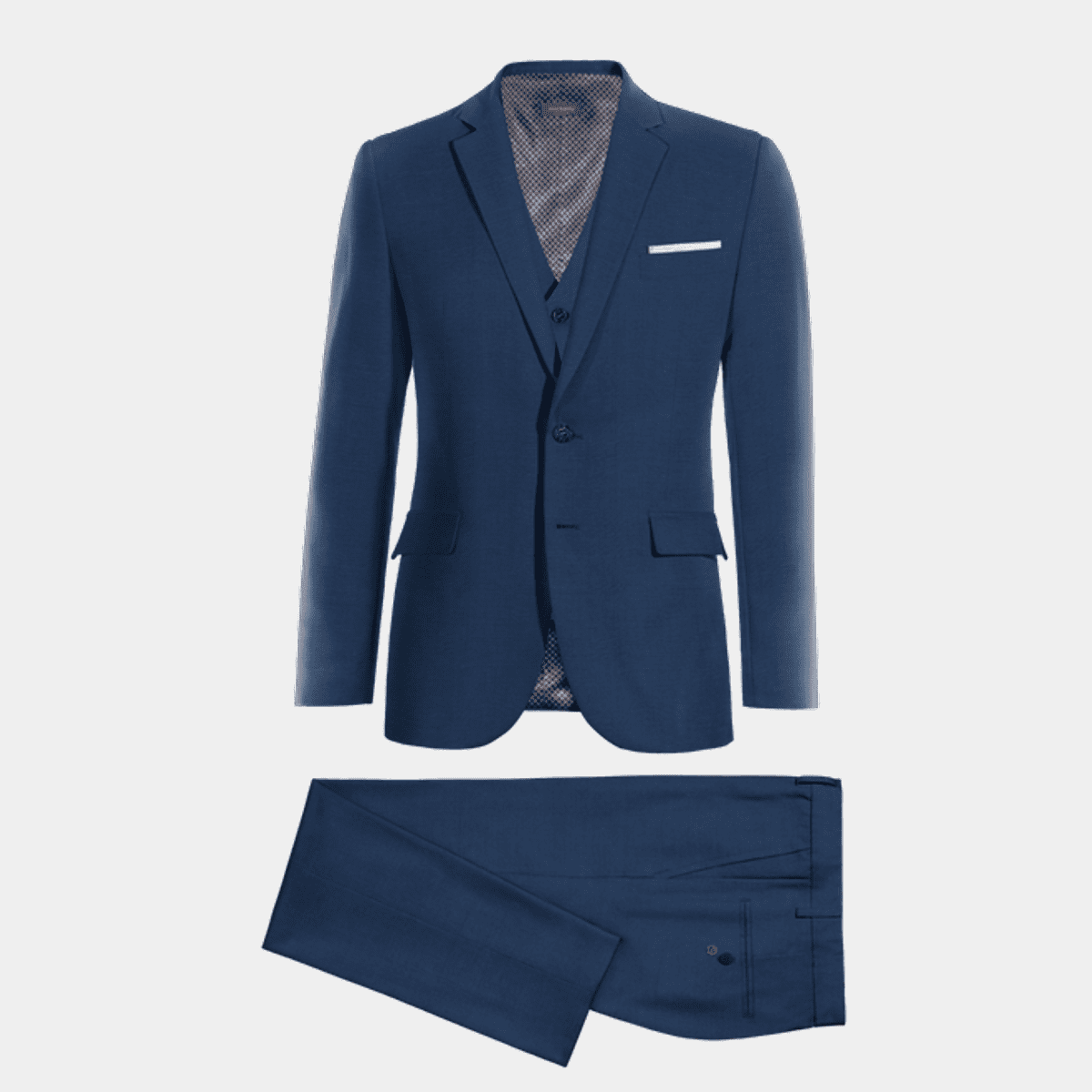 Royal blue super 120s year-round Three piece Suit with pocket square