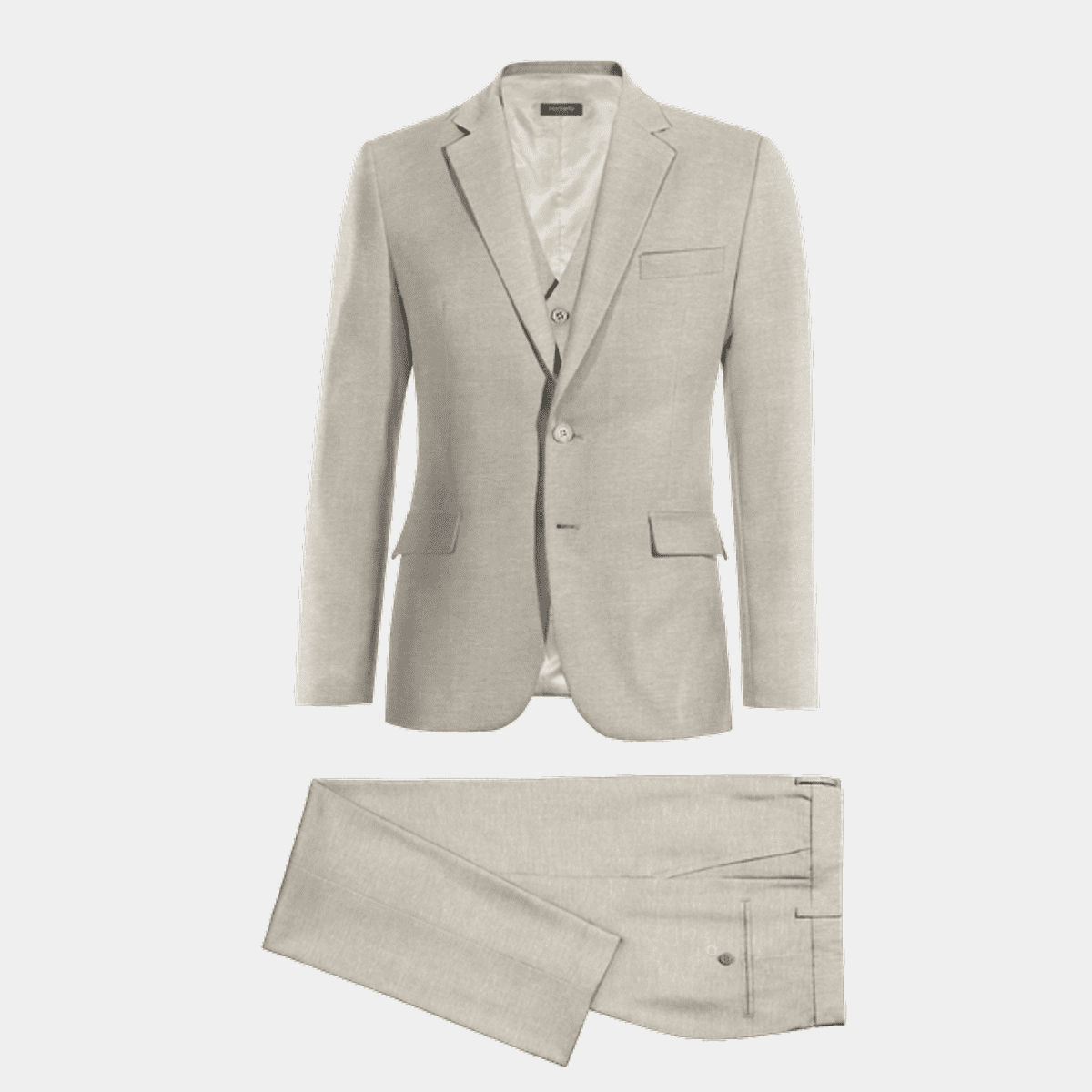 2 Button 3 Piece Beige Color Flat Front Affordable Suit Online Sale - Three Piece Suit main image 0