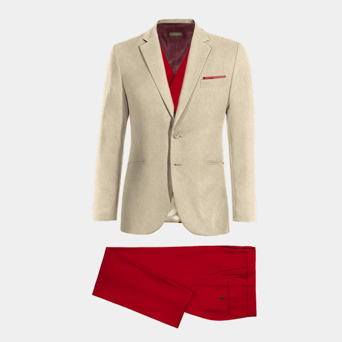 Cherry Beige Tie Back Vest And Straight Leg Suit Pants Set