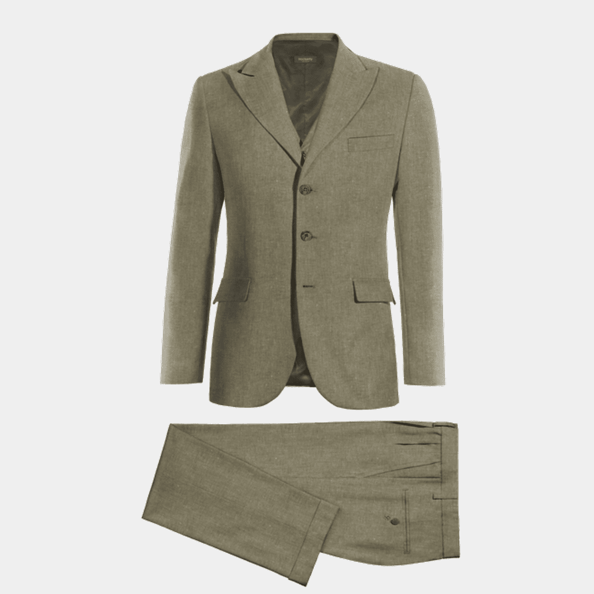 Green Linen-cotton peak lapel 3 Buttons Vested Suit and peak lapel ...