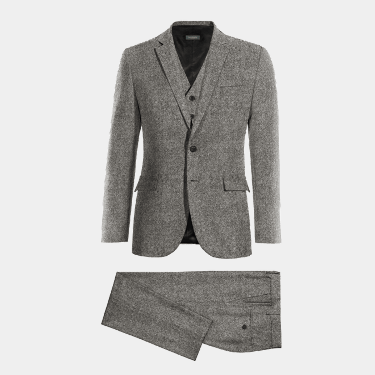 light grey tweed 3 piece suit