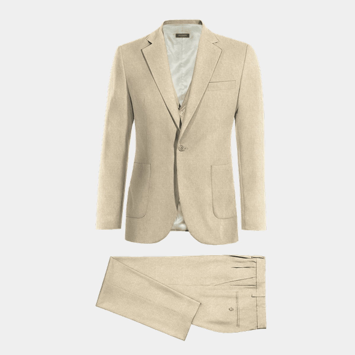 Dark beige linen wide lapel 3 piece Suit