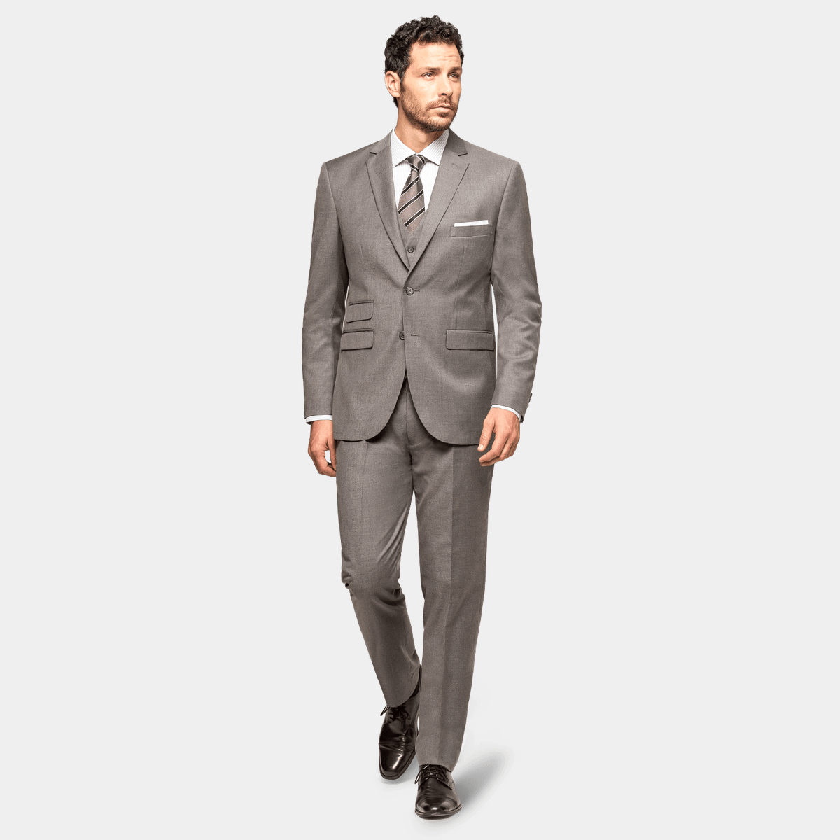 Grey pure wool 3 piece Suit with a pocket square