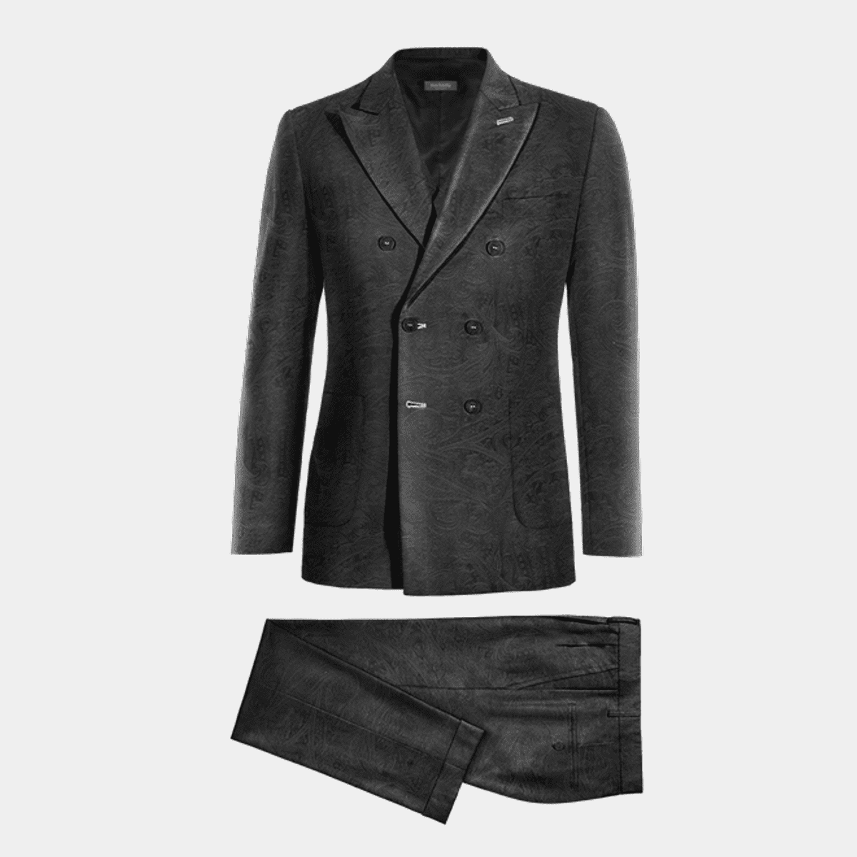 Black paisley Velvet double breasted peak lapel 3 piece Suit with ...