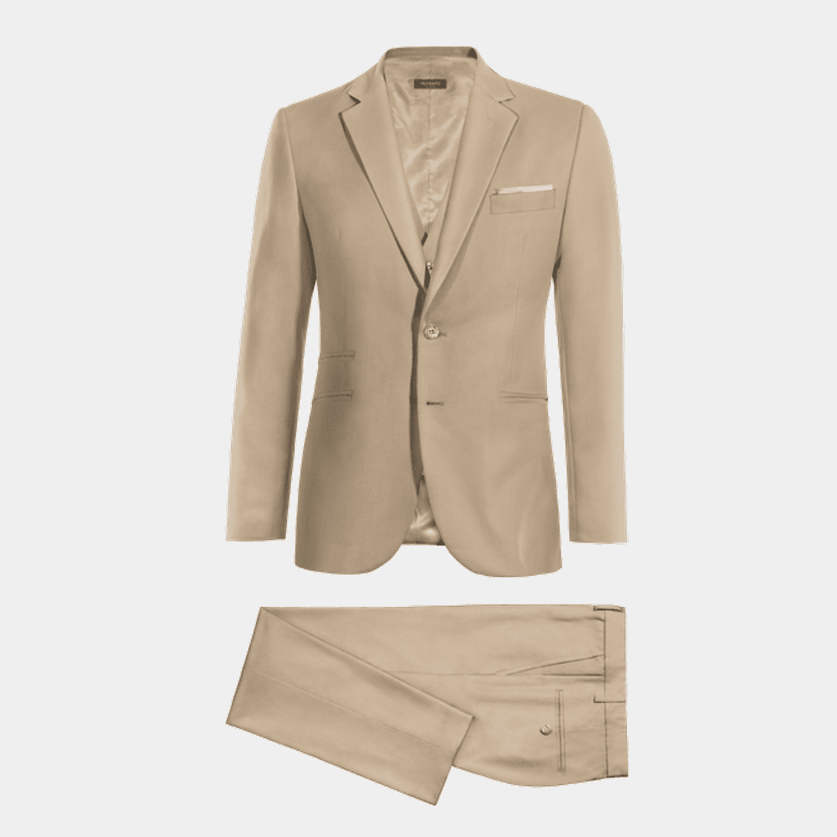 Traje 3 piezas Beige oscuro de Polyester-Rayon y con pañuelo