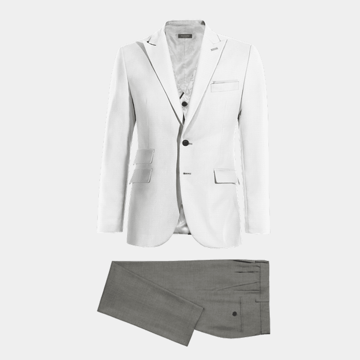 White Wool Blends peak lapel 3-piece Suit with pocket square