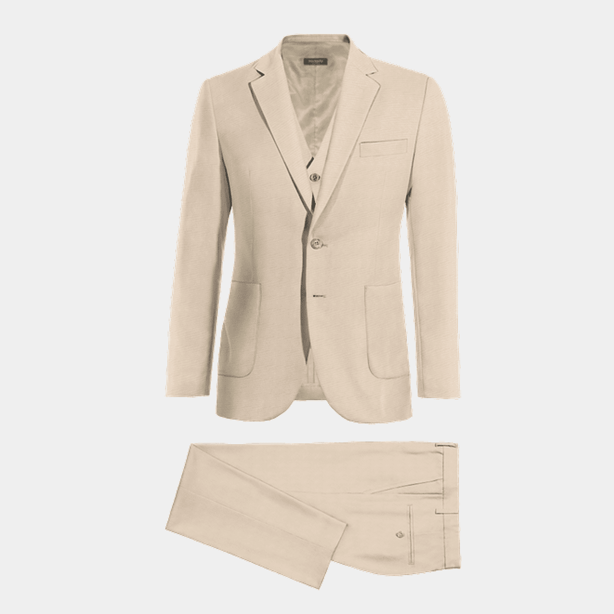 Beige Wool Blends 3 Piece Suit