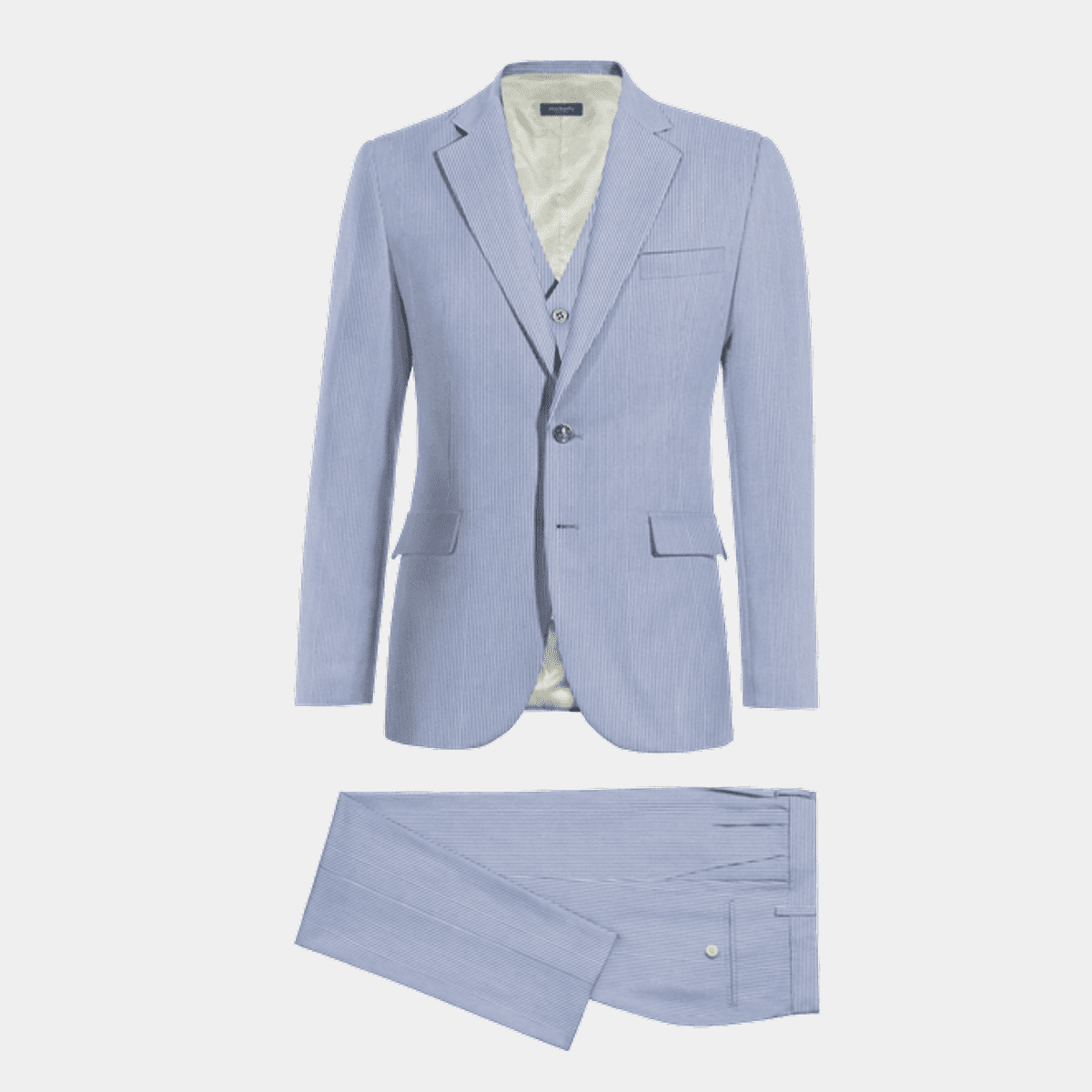 Light Blue striped seersucker wide lapel 3-piece Suit