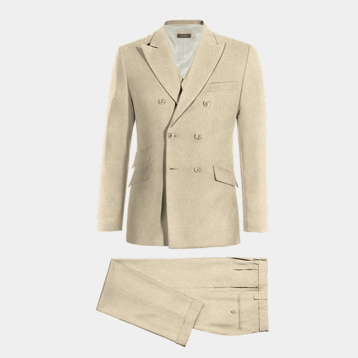 Two Button Beige Flat Front three piece suit