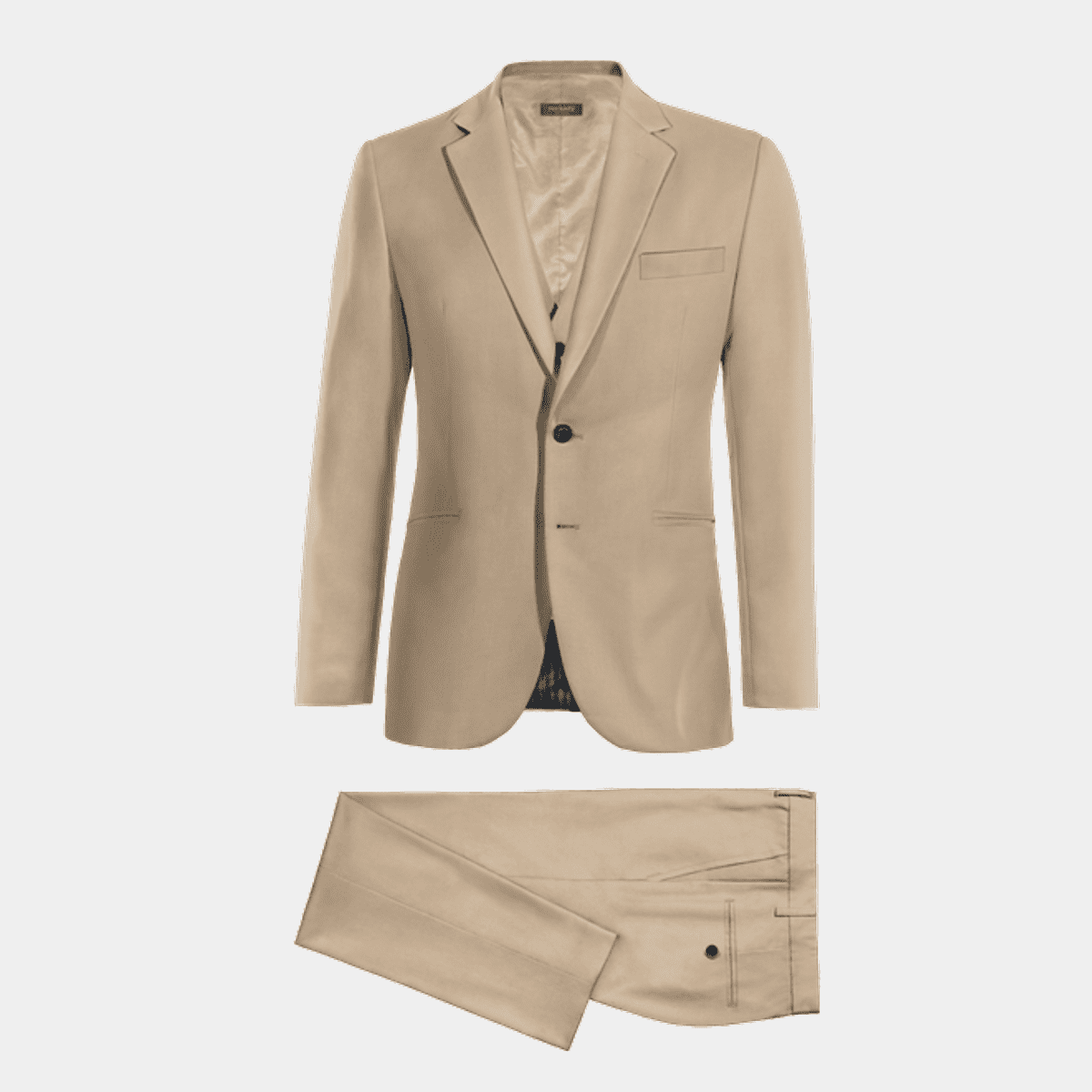2 Button 3 Piece Beige Color Flat Front Affordable Suit Online Sale - Three Piece Suit main image 1
