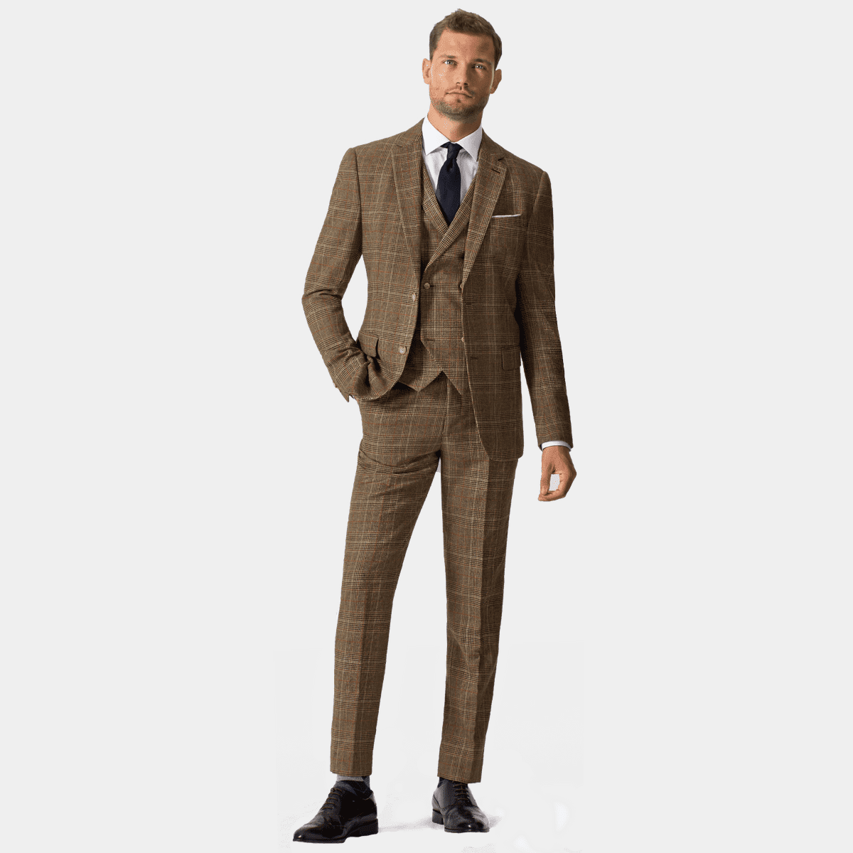 3 Piece Tweed Suit - Checkered Brown