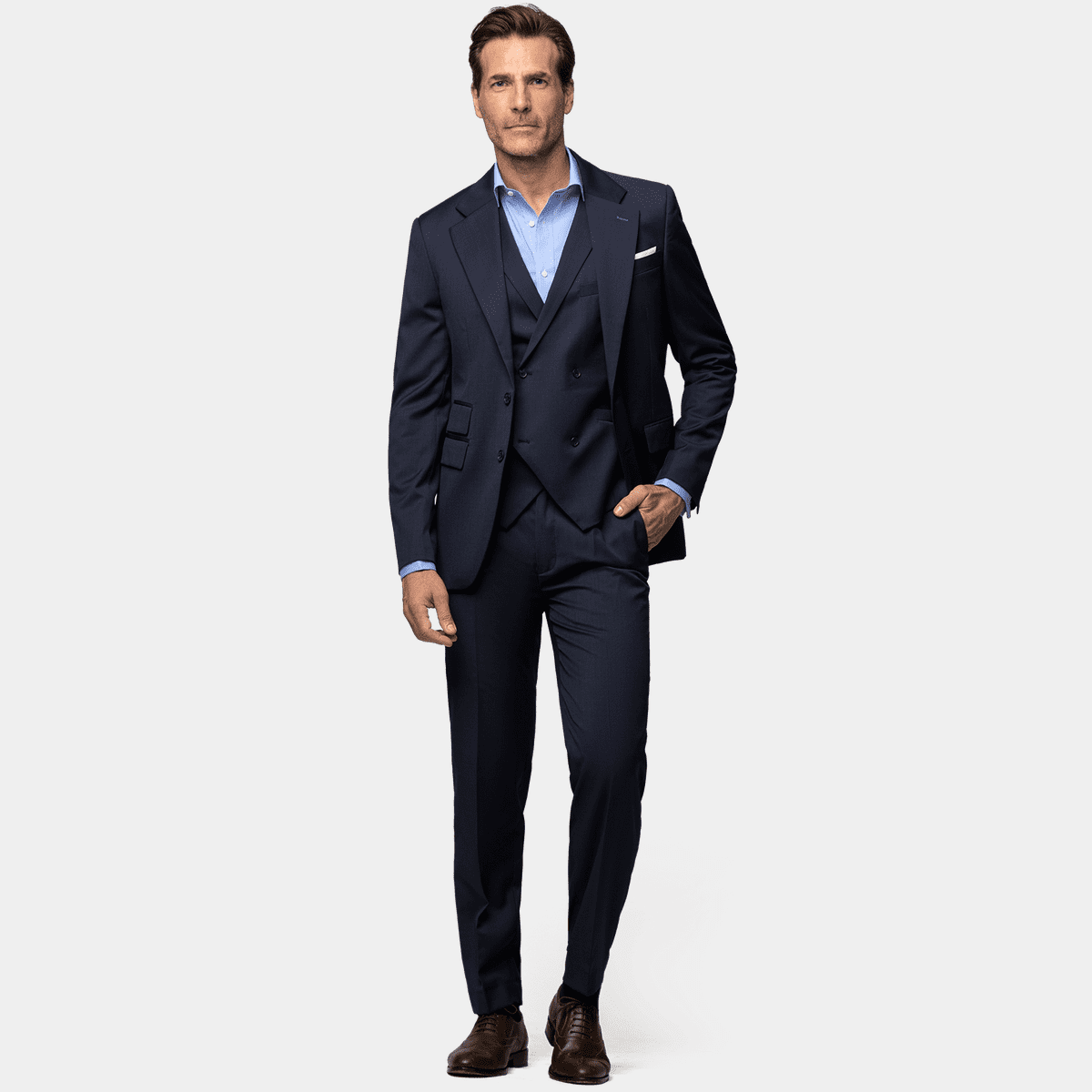 Navy Blue Technical wide lapel Vested Suit and lapeled double-breasted ...