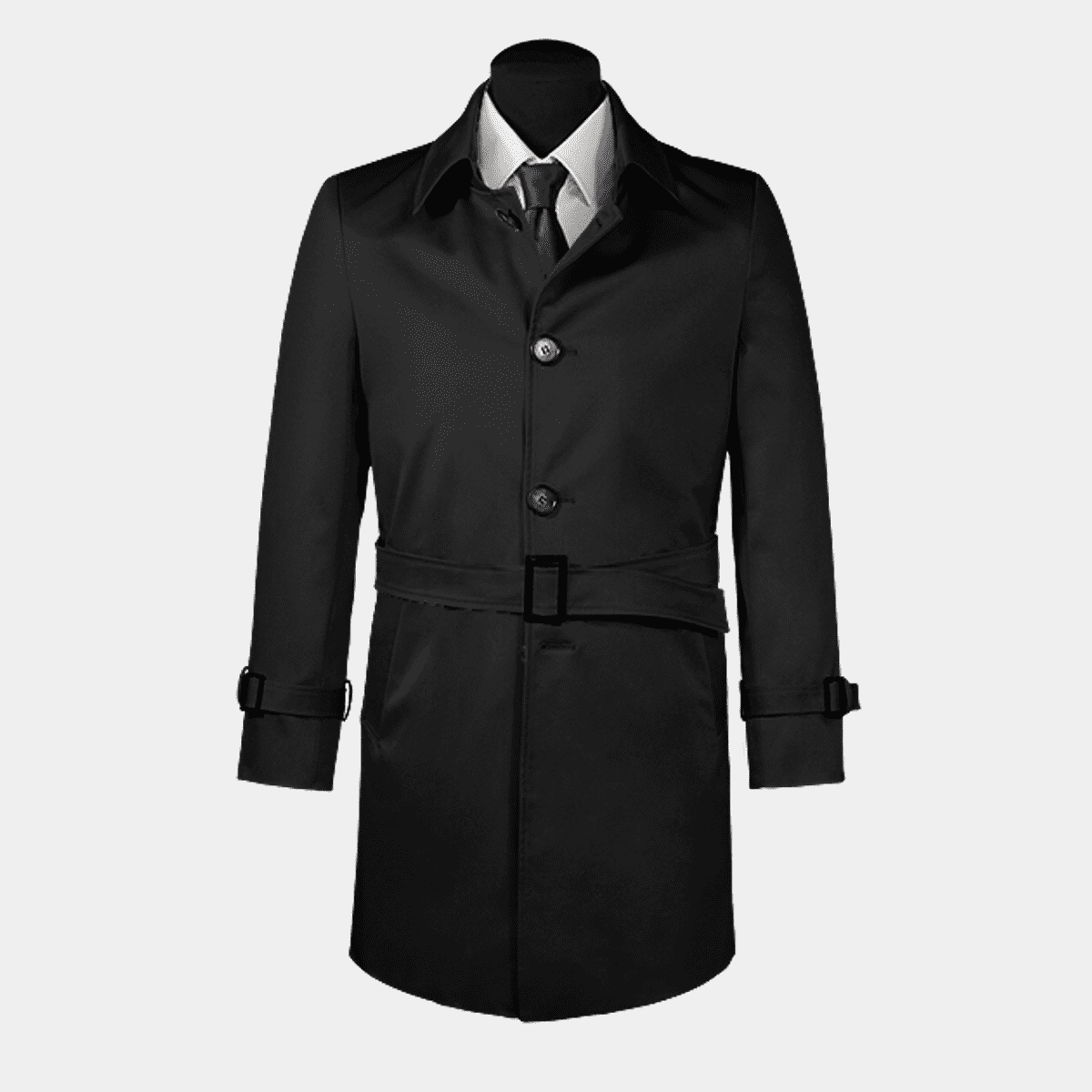Black belted single-breasted mac coat