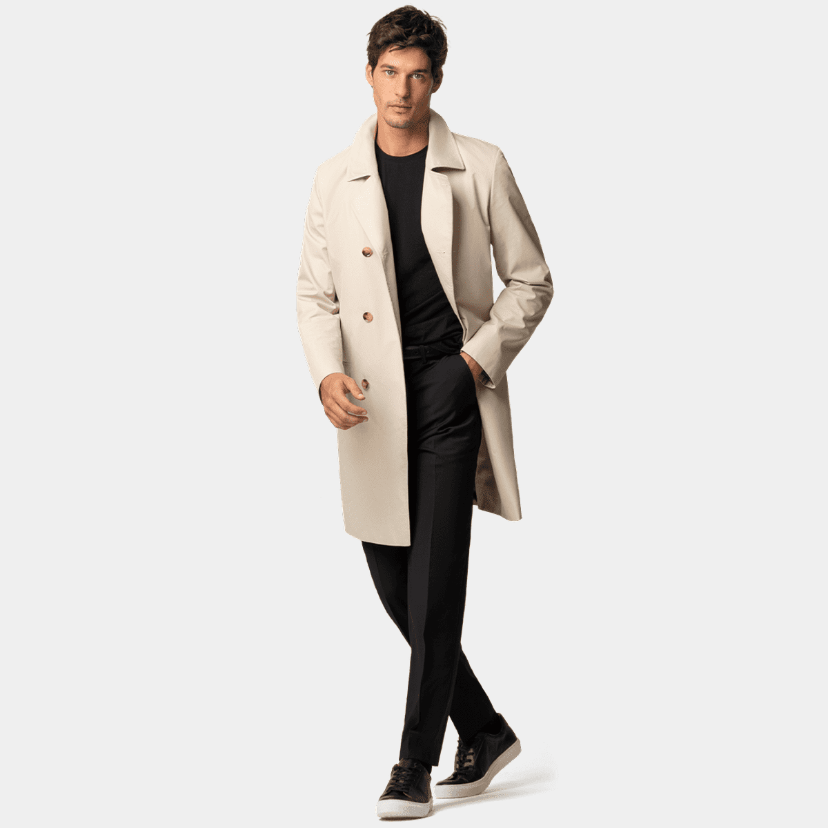 Beige Double Breasted Trench Coat at Hockerty