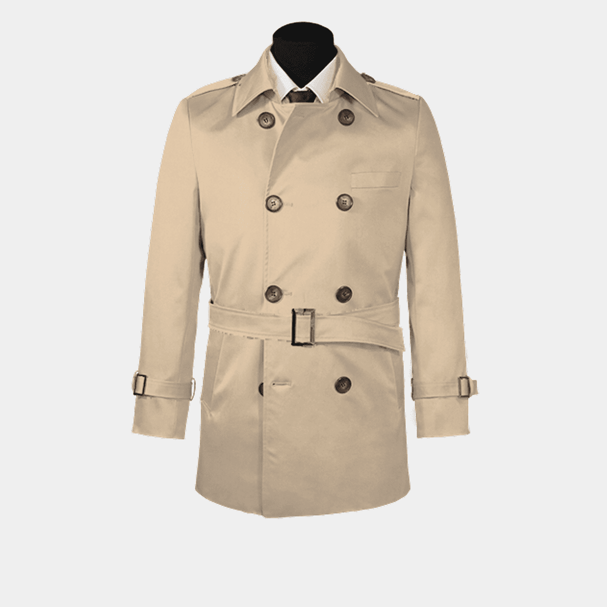 Beige belted trench coat with epaulettes