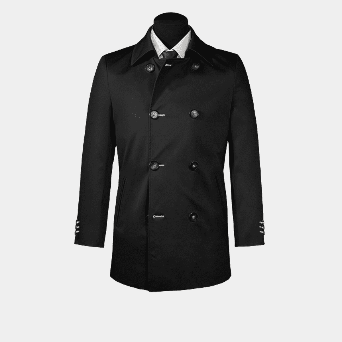 Black double breasted short trench coat