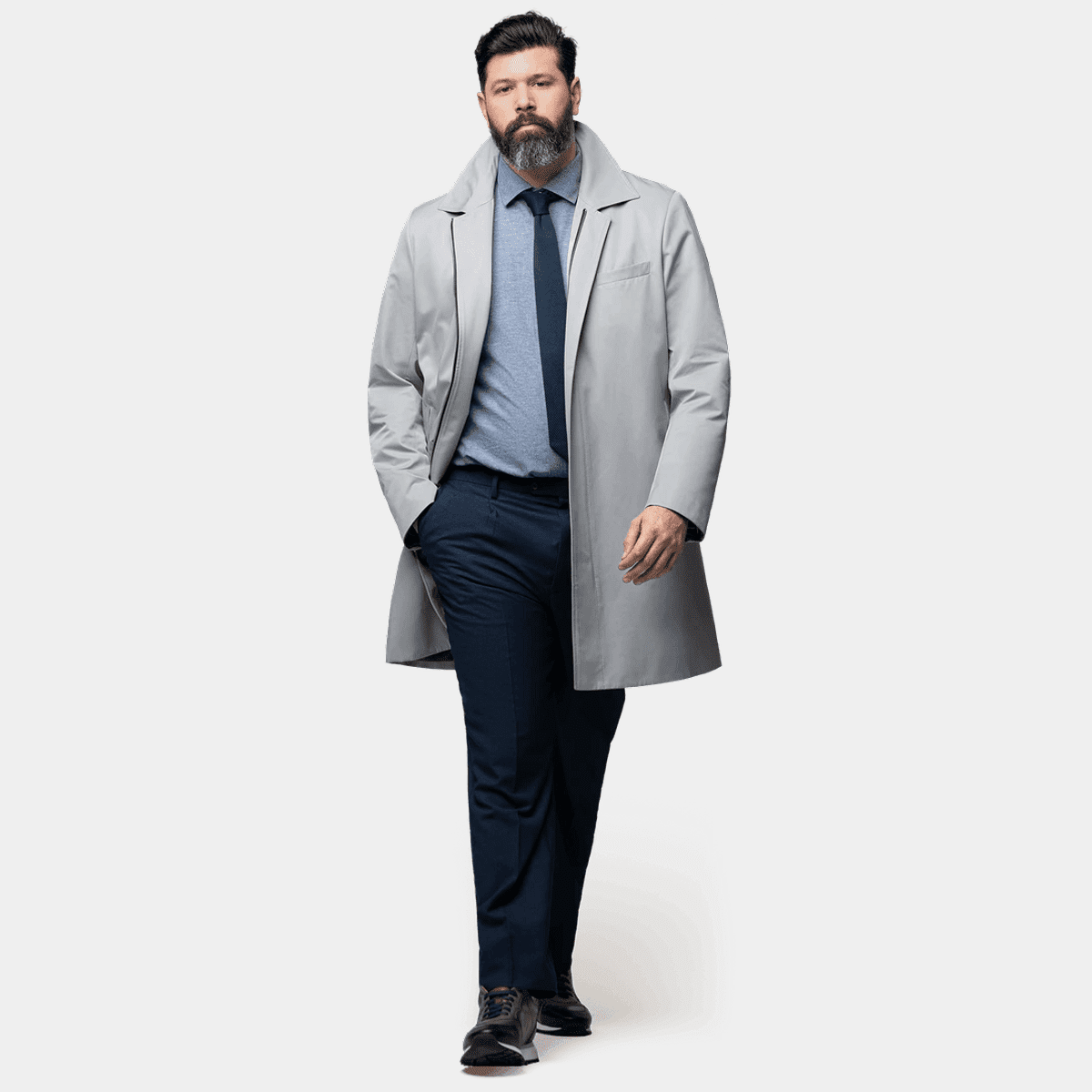 Grey single-breasted car coat