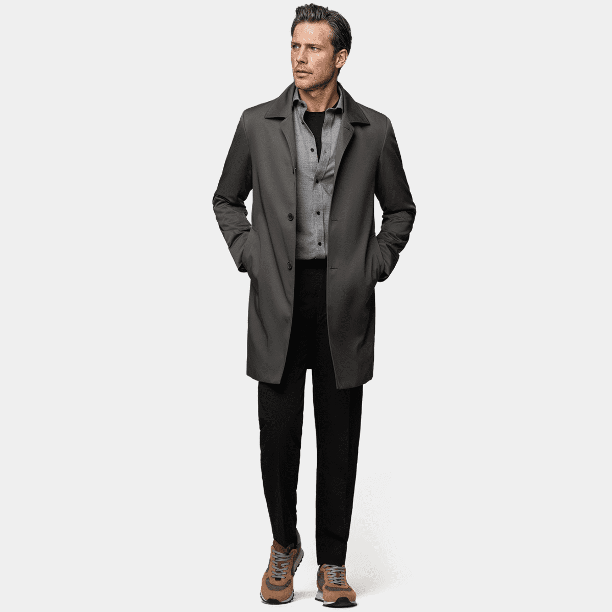 【着丈124cm】Super Long Trench Coat / Gray Long Wool Coat Women, Gray Wool Trench Coat, Double Breasted