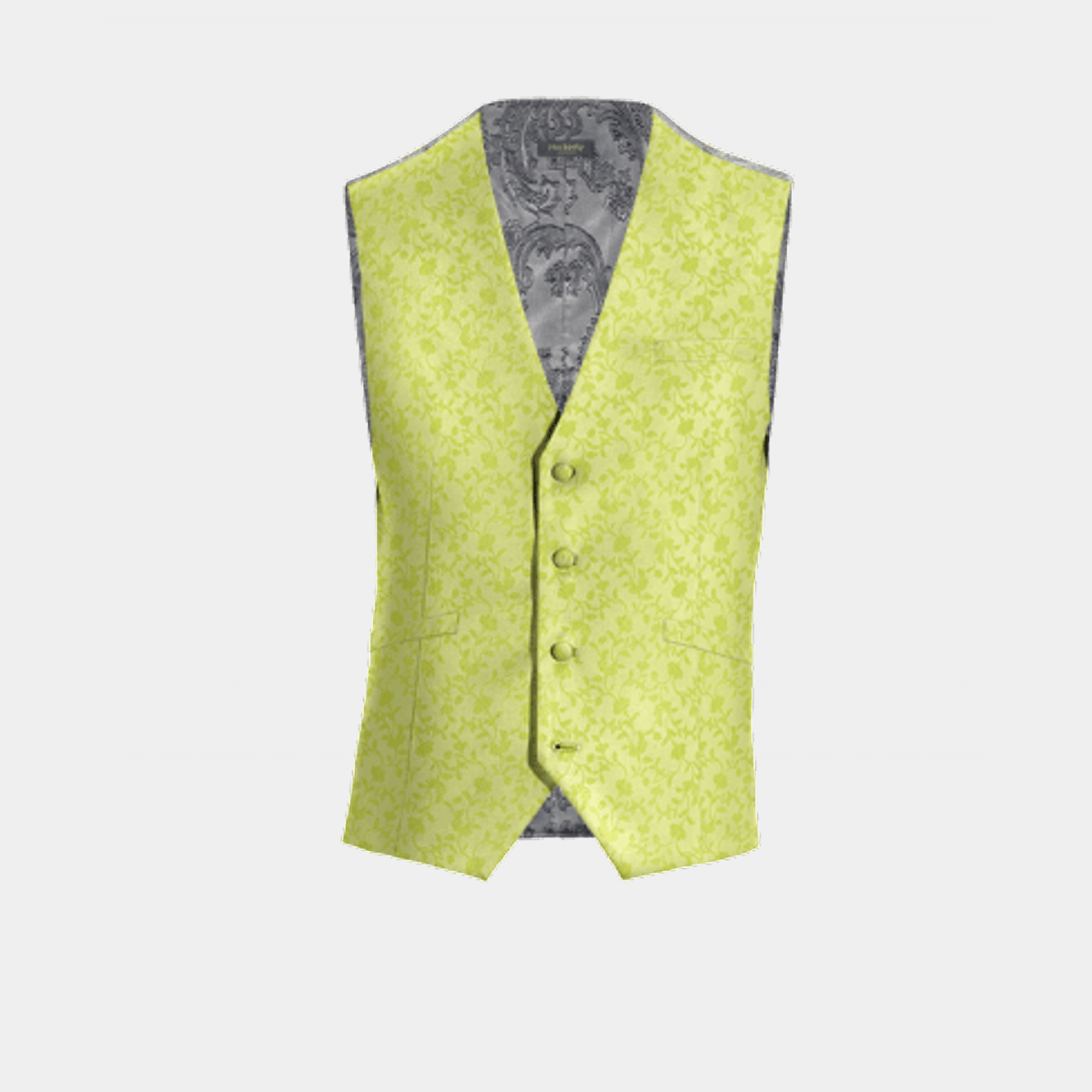 Lime Green Floral Polyester Wedding Suit Vest 209 Hockerty
