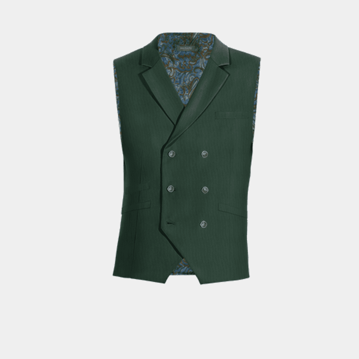 Grey 120'S Wool Single Breasted 6 Button Ticket Pocket Waistcoat