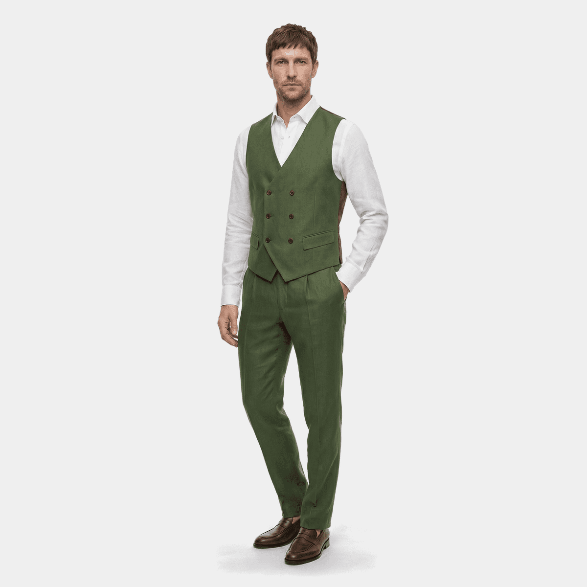 Forest green stretch double breasted 6-buttons Suit Vest