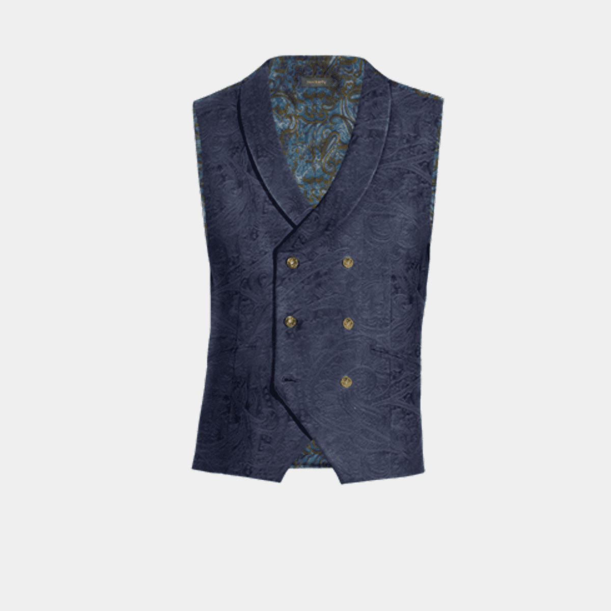Navy Velvet Cotton Double Breasted 8 Button Shawl Lapel Piped Waistcoat main image 1