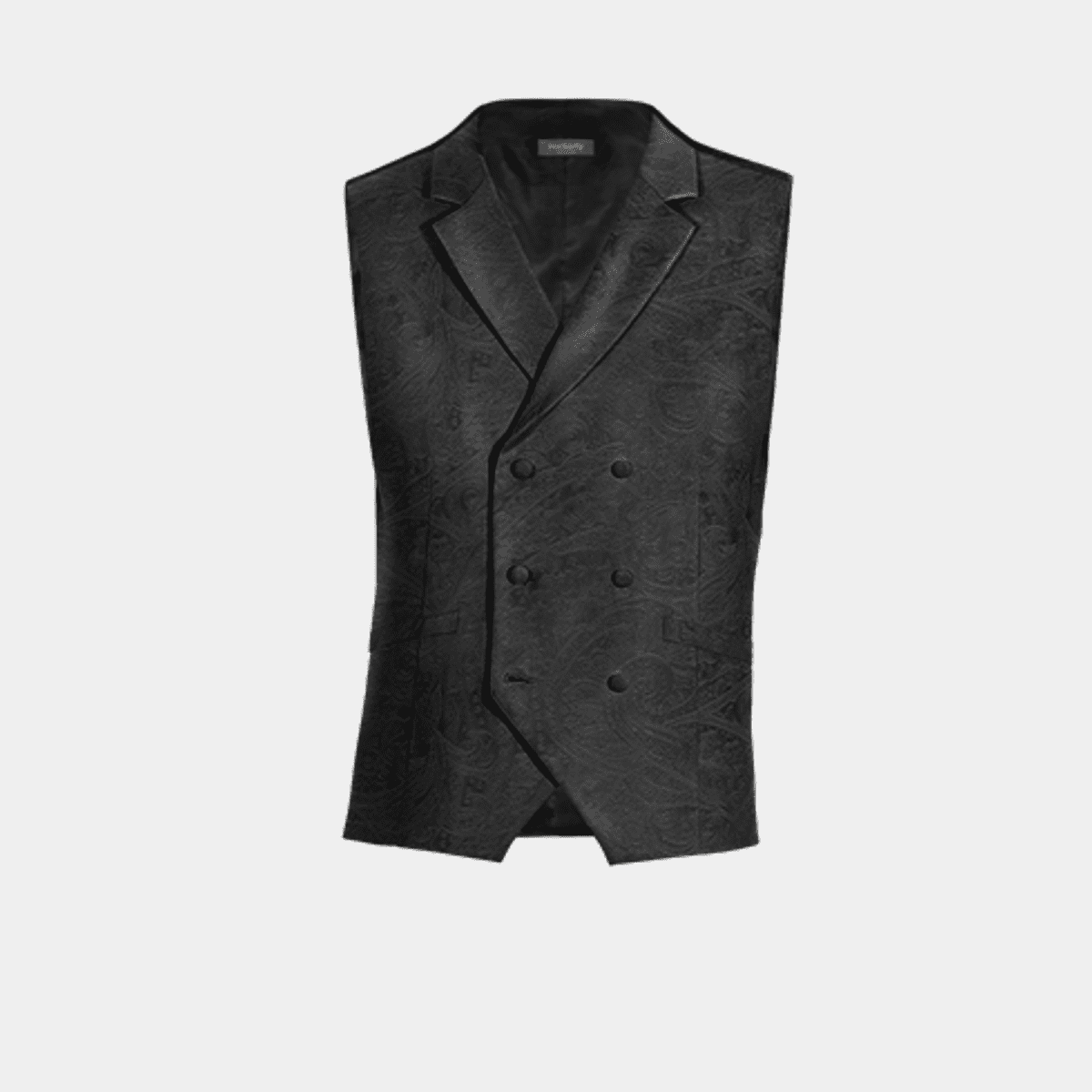 Black Velvet Cotton Single Breasted 4 Button Waistcoat with Piping