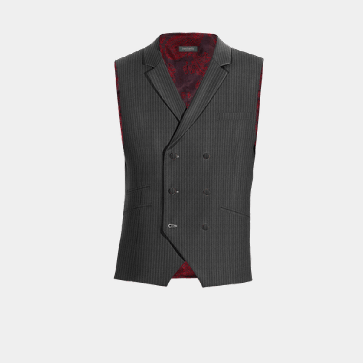 Charcoal Pinstripe Super 100s Pure Wool Lapeled Double Breasted Dress Vest