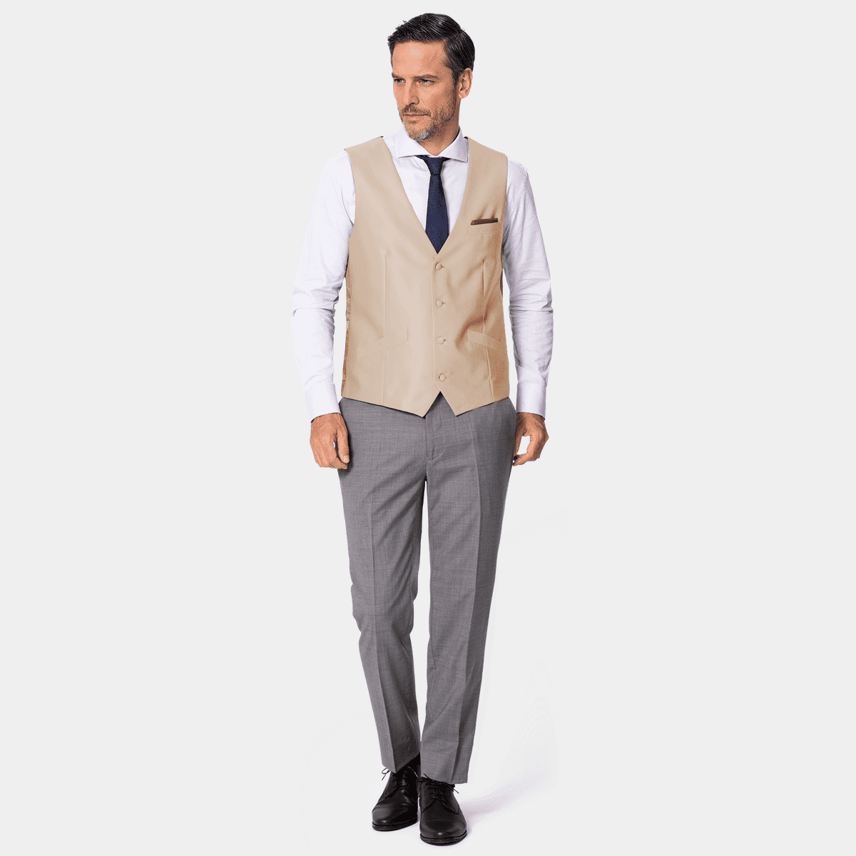 Gilet Elegante Uomo In Cotone E Lino – Vestibilità Regolare, Scollo A V, 2 Tasche E Fibbia Regolabile, Beige XXL