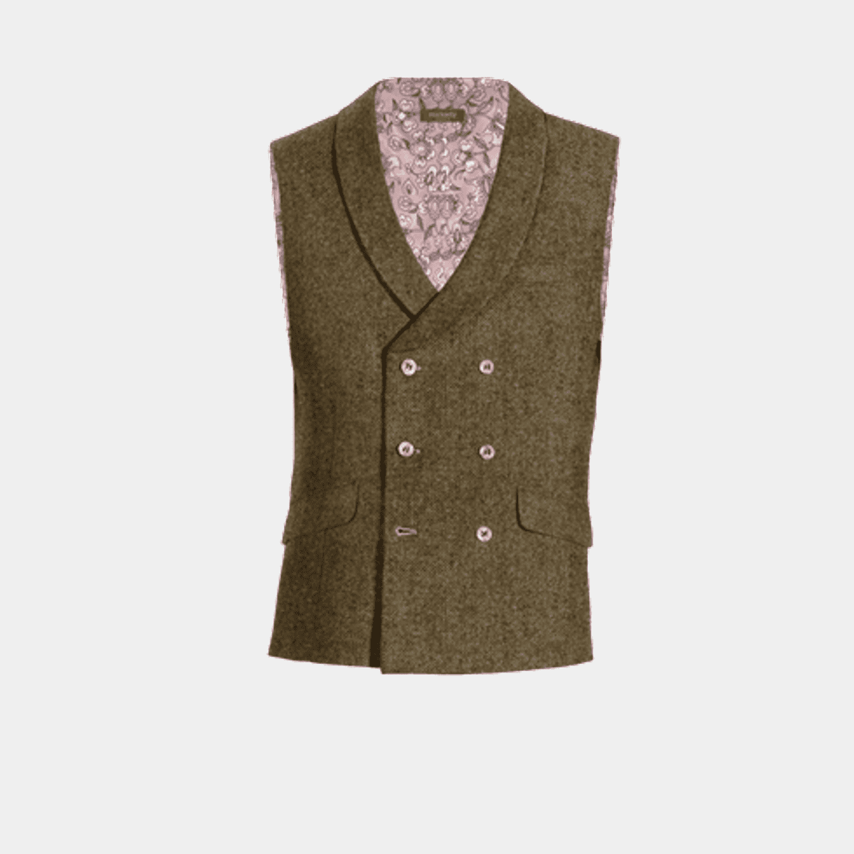 Caramel Wool Double Breasted 8 Button Shawl Lapel Waistcoat