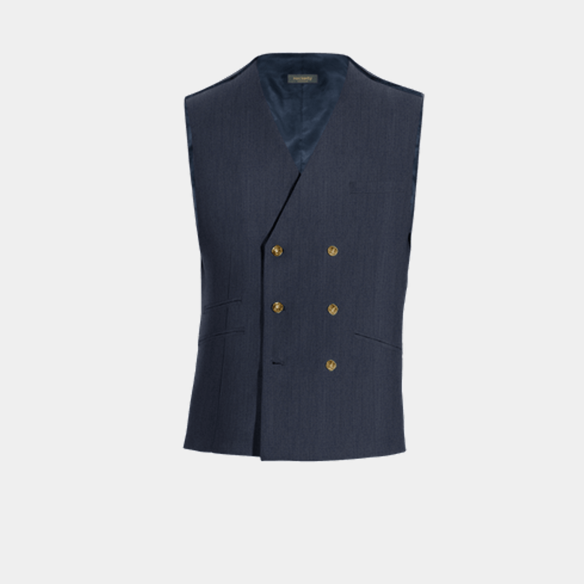 Navy Blue Linen Double Breasted Waistcoat With Brass Buttons £91 Hockerty 7365