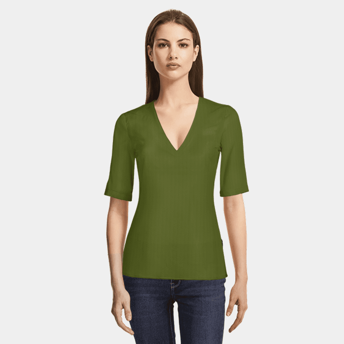 Closed V-Neck Blouse- Clover Green main image 1