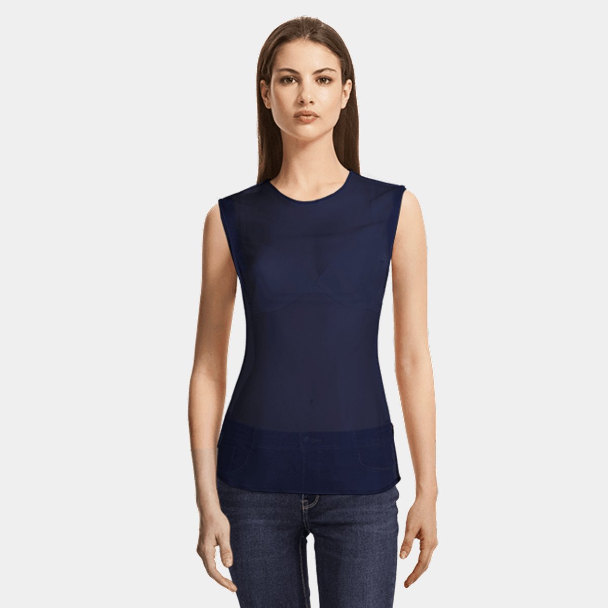 Blue scoop neckline sleeveless Blouse Sumissura